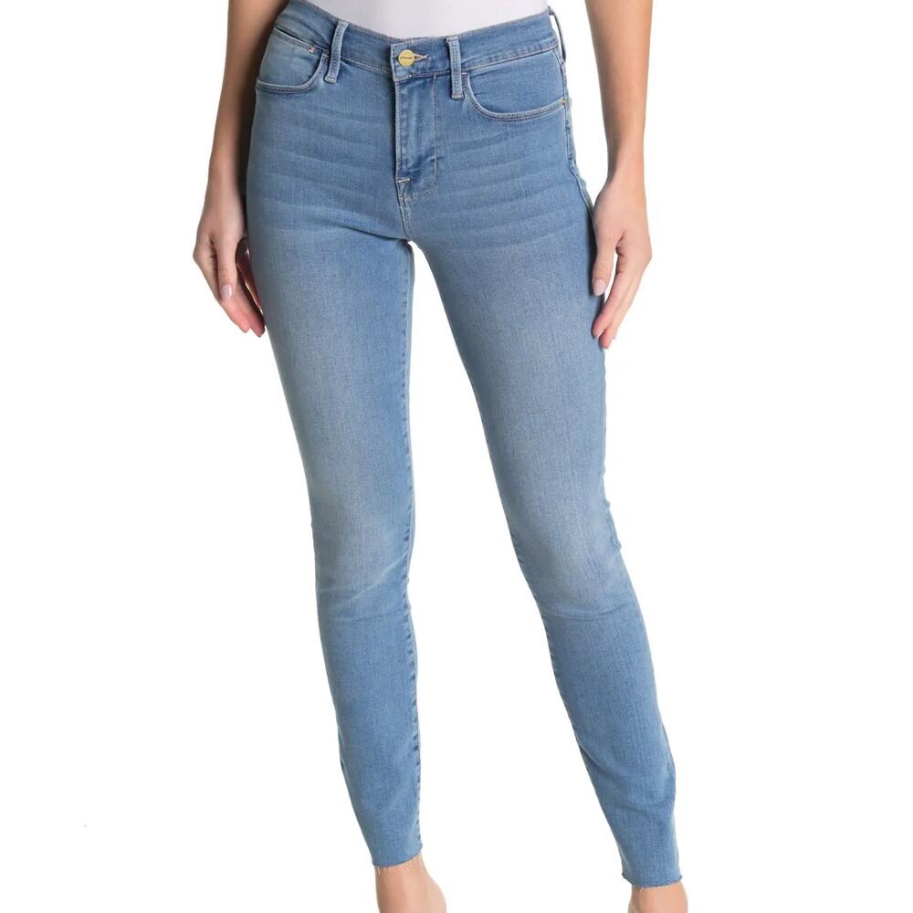 Frame NWT Le High Skinny Fray Ankle Jeans Size 32 Light Blue Raw Hem Europa